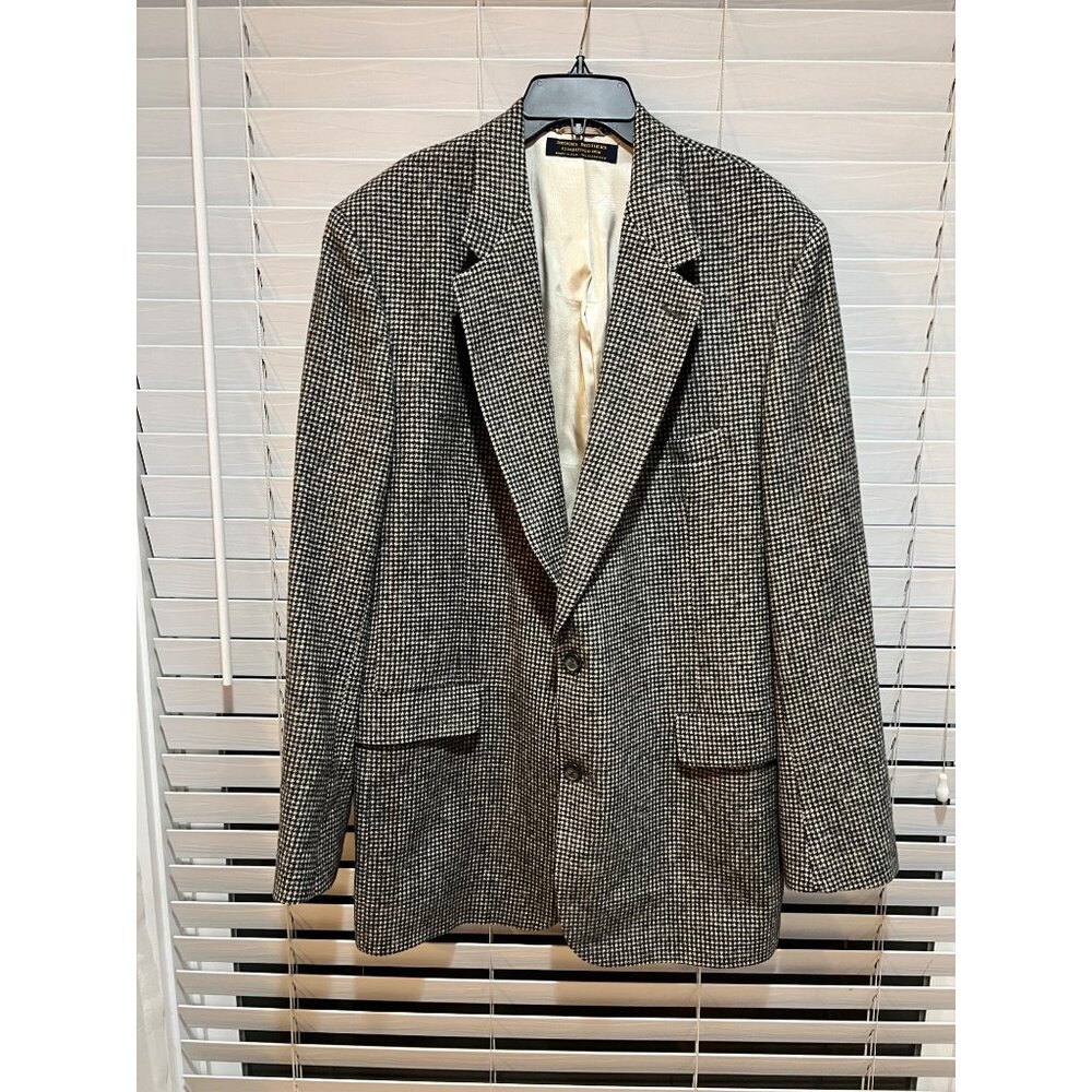 Brooks Brothers Mens 45L Camel Hair Houndstooth Blazer Sport Coat Black USA